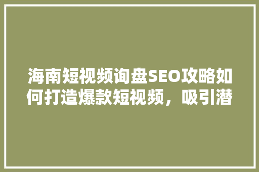 海南短视频询盘SEO攻略如何打造爆款短视频，吸引潜在客户 必应SEO