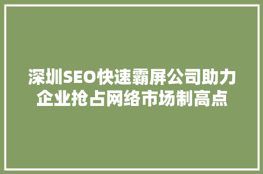 深圳SEO快速霸屏公司助力企业抢占网络市场制高点 GoogleSEO