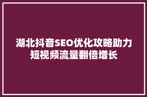 湖北抖音SEO优化攻略助力短视频流量翻倍增长 神马SEO