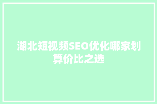 湖北短视频SEO优化哪家划算价比之选