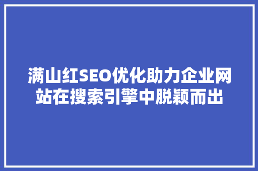 满山红SEO优化助力企业网站在搜索引擎中脱颖而出 神马SEO