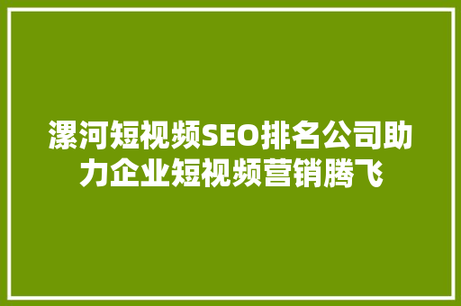 漯河短视频SEO排名公司助力企业短视频营销腾飞 神马SEO