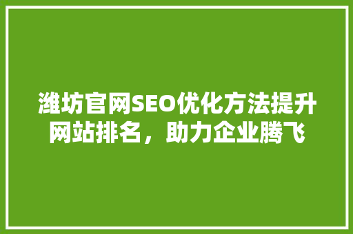 潍坊官网SEO优化方法提升网站排名，助力企业腾飞 神马SEO