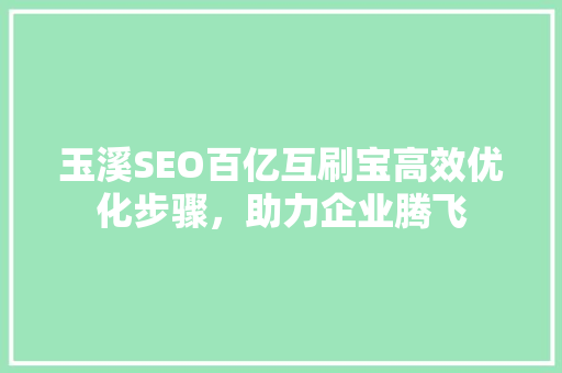 玉溪SEO百亿互刷宝高效优化步骤，助力企业腾飞 神马SEO