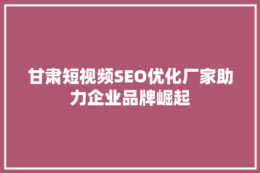 甘肃短视频SEO优化厂家助力企业品牌崛起 神马SEO