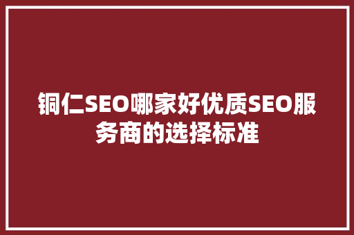 铜仁SEO哪家好优质SEO服务商的选择标准 神马SEO