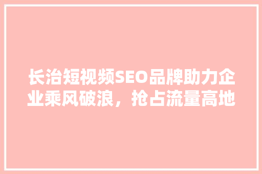长治短视频SEO品牌助力企业乘风破浪，抢占流量高地 GoogleSEO
