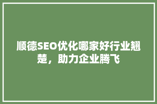 顺德SEO优化哪家好行业翘楚，助力企业腾飞 百度SEO