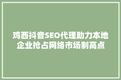 鸡西抖音SEO代理助力本地企业抢占网络市场制高点 百度SEO