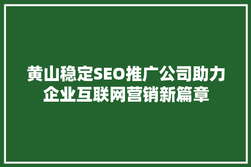 黄山稳定SEO推广公司助力企业互联网营销新篇章 GoogleSEO