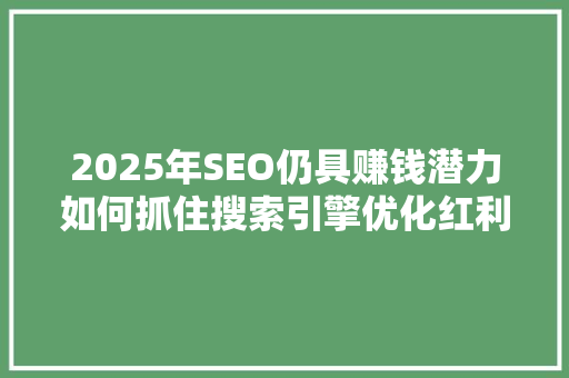 2025年SEO仍具赚钱潜力如何抓住搜索引擎优化红利