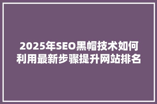 2025年SEO黑帽技术如何利用最新步骤提升网站排名 必应SEO