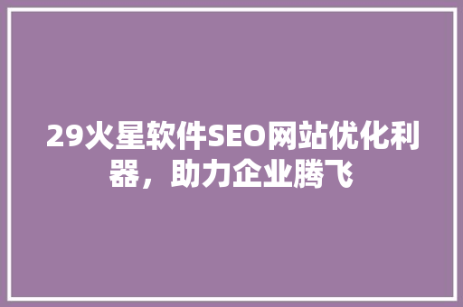 29火星软件SEO网站优化利器，助力企业腾飞 神马SEO