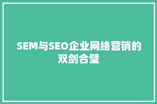 SEM与SEO企业网络营销的双剑合璧 搜狗SEO