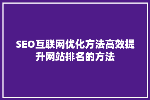 SEO互联网优化方法高效提升网站排名的方法