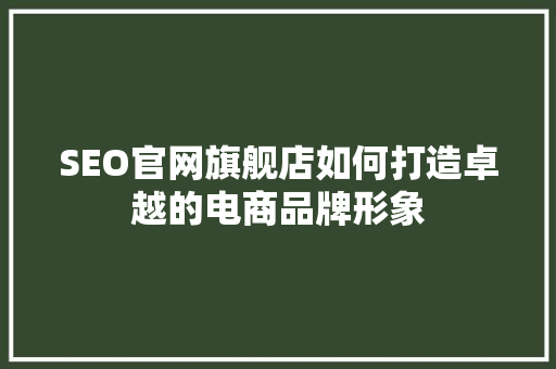 SEO官网旗舰店如何打造卓越的电商品牌形象 神马SEO