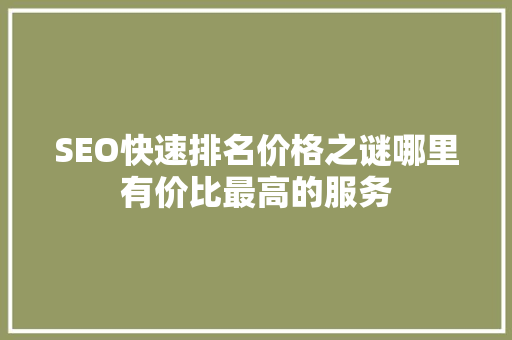 SEO快速排名价格之谜哪里有价比最高的服务
