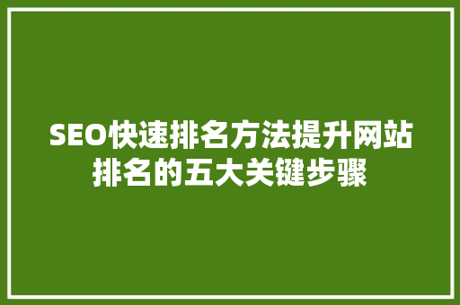 SEO快速排名方法提升网站排名的五大关键步骤 神马SEO