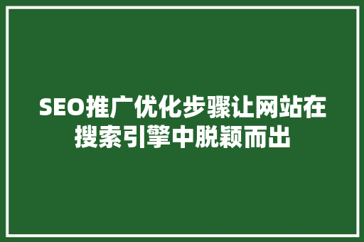 SEO推广优化步骤让网站在搜索引擎中脱颖而出 神马SEO