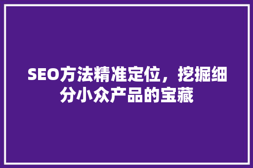 SEO方法精准定位，挖掘细分小众产品的宝藏 神马SEO