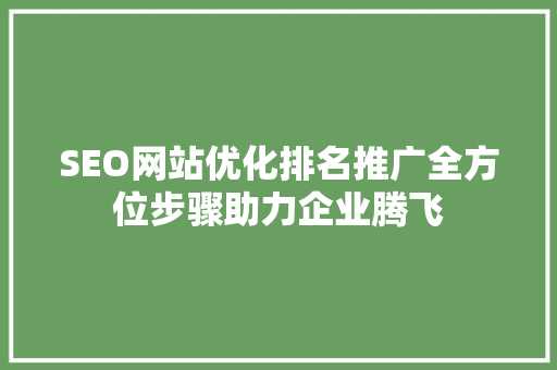 SEO网站优化排名推广全方位步骤助力企业腾飞 神马SEO