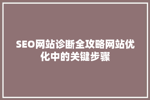 SEO网站诊断全攻略网站优化中的关键步骤 搜狗SEO