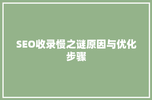 SEO收录慢之谜原因与优化步骤 神马SEO