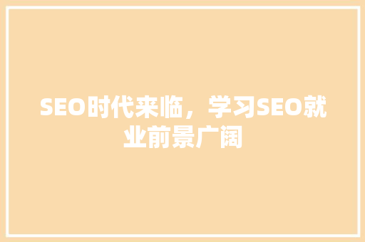 SEO时代来临，学习SEO就业前景广阔 神马SEO