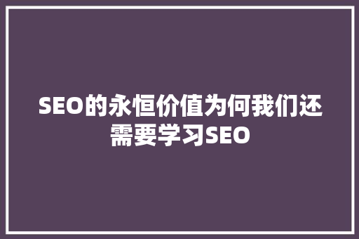 SEO的永恒价值为何我们还需要学习SEO 神马SEO