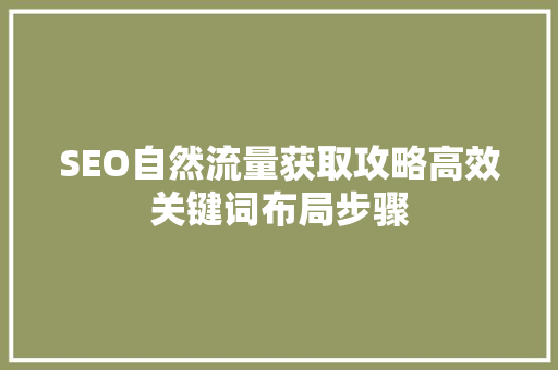 SEO自然流量获取攻略高效关键词布局步骤 神马SEO