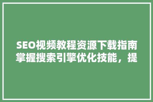 SEO视频教程资源下载指南掌握搜索引擎优化技能，提升网站排名 百度SEO