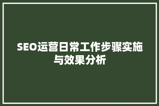 SEO运营日常工作步骤实施与效果分析 百度SEO