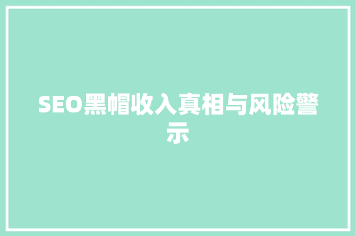 SEO黑帽收入真相与风险警示