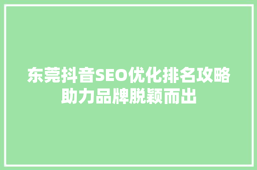东莞抖音SEO优化排名攻略助力品牌脱颖而出 GoogleSEO