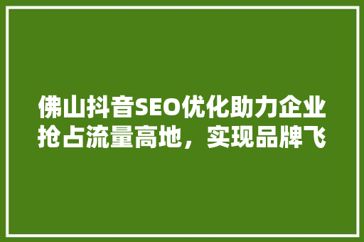 佛山抖音SEO优化助力企业抢占流量高地，实现品牌飞跃 必应SEO