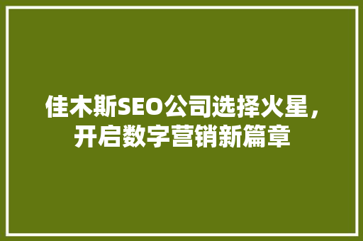 佳木斯SEO公司选择火星，开启数字营销新篇章 神马SEO