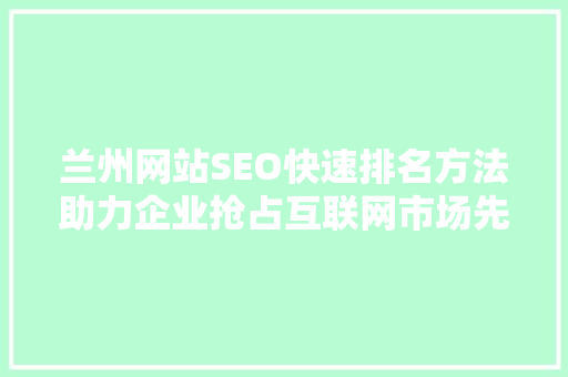兰州网站SEO快速排名方法助力企业抢占互联网市场先机 神马SEO