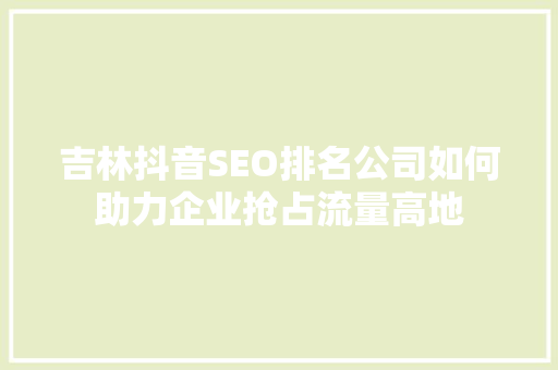 吉林抖音SEO排名公司如何助力企业抢占流量高地