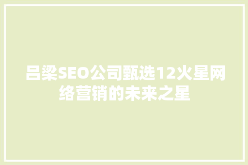 吕梁SEO公司甄选12火星网络营销的未来之星 神马SEO