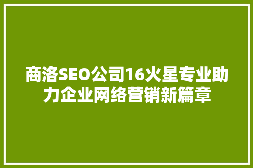 商洛SEO公司16火星专业助力企业网络营销新篇章 搜狗SEO