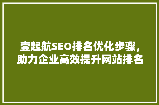 壹起航SEO排名优化步骤，助力企业高效提升网站排名 GoogleSEO