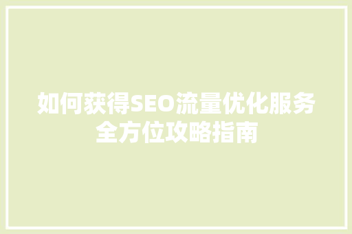如何获得SEO流量优化服务全方位攻略指南 GoogleSEO