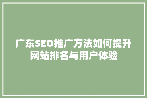 广东SEO推广方法如何提升网站排名与用户体验 GoogleSEO