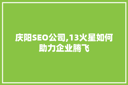 庆阳SEO公司,13火星如何助力企业腾飞 必应SEO