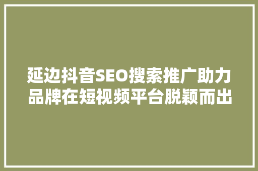 延边抖音SEO搜索推广助力品牌在短视频平台脱颖而出 搜狗SEO