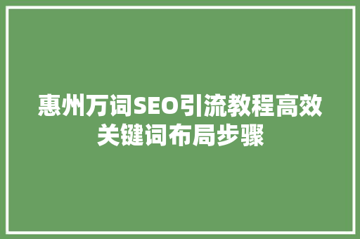 惠州万词SEO引流教程高效关键词布局步骤