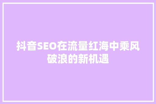 抖音SEO在流量红海中乘风破浪的新机遇