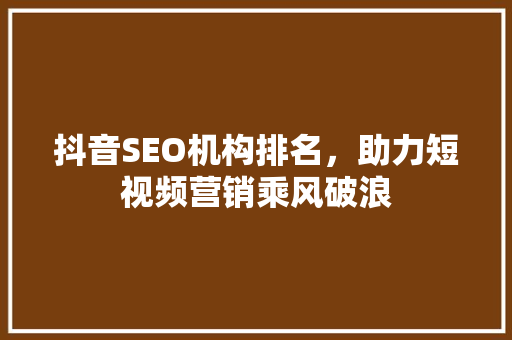 抖音SEO机构排名，助力短视频营销乘风破浪