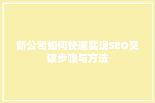 新公司如何快速实现SEO突破步骤与方法