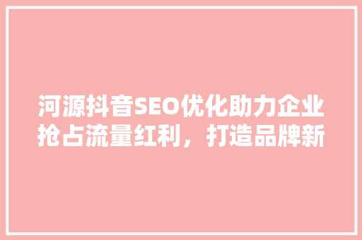 河源抖音SEO优化助力企业抢占流量红利，打造品牌新高度 百度SEO